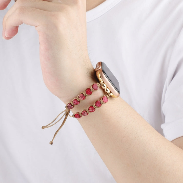 For Apple Watch 42mm Heart Stones Drawstring Chain Watch Band(Red)