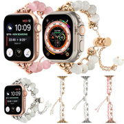 For Apple Watch Series 7 45mm Pearl Chain Metal Bracelet Watch Band(White Silver)