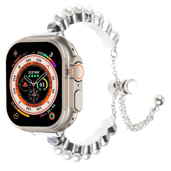 For Apple Watch Ultra 49mm Pearl Bracelet Metal Watch Band(Silver)