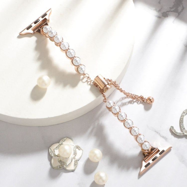 For Apple Watch 42mm Pearl Bracelet Metal Watch Band(Rose Gold)