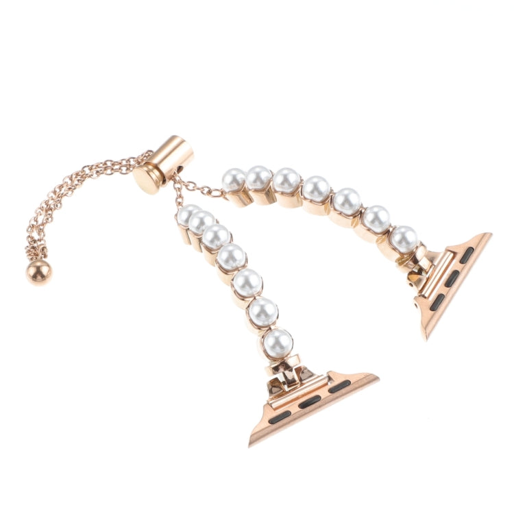 For Apple Watch 42mm Pearl Bracelet Metal Watch Band(Rose Gold)