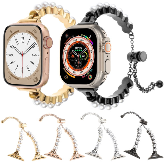 For Apple Watch 38mm Pearl Bracelet Metal Watch Band(Silver)