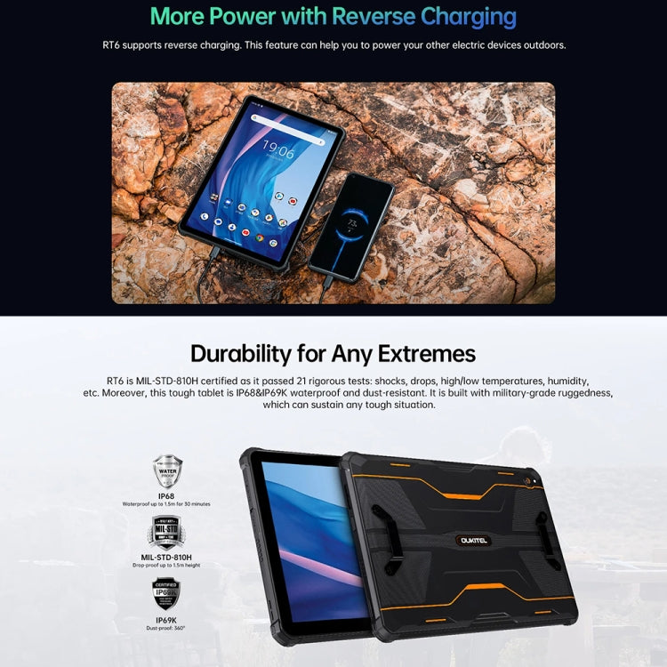 OUKITEL RT6 4G Network IP68/IP69K Rugged Tablet, 8GB+256GB, 10.1 inch Android 13 MediaTek MT8788 Octa Core Support Dual SIM, EU Plug(Orange)