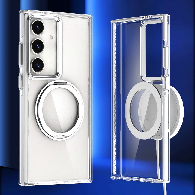 For Samsung Galaxy S24+ 5G Magnetic 360 Degree Rotating Holder Phone Case(White)