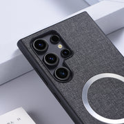 For Samsung Galaxy S24 Ultra 5G Magsafe Magnetic Ring Cloth Texture Phone Case(Black)
