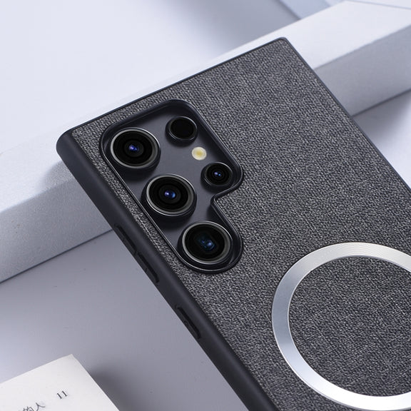 For Samsung Galaxy S24 Ultra 5G Magsafe Magnetic Ring Cloth Texture Phone Case(Grey)