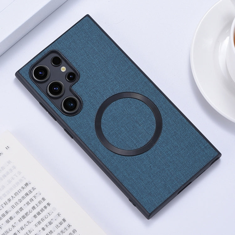 For Samsung Galaxy S24 Ultra 5G Magsafe Magnetic Ring Cloth Texture Phone Case(Blue)