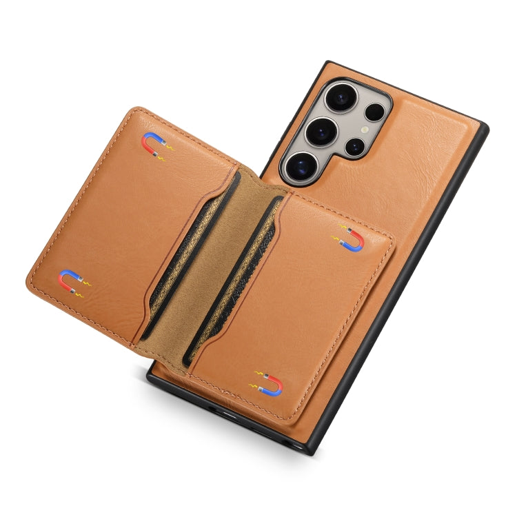 For Samsung Galaxy S23 Ultra 5G Denior Cowhide Texture Leather MagSafe Detachable Wallet Phone Case(Khaki)