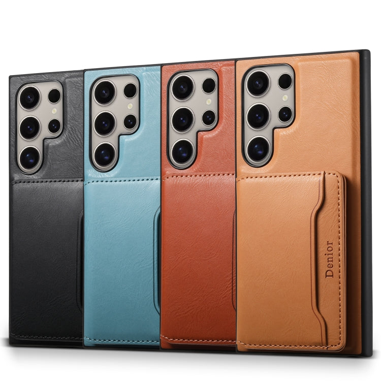 For Samsung Galaxy S23 Ultra 5G Denior Cowhide Texture Leather MagSafe Detachable Wallet Phone Case(Khaki)