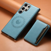For Samsung Galaxy S24 Ultra 5G Denior Cowhide Texture Leather MagSafe Detachable Wallet Phone Case(Blue)