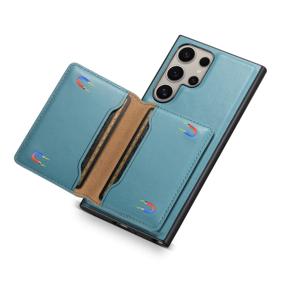 For Samsung Galaxy S24 Ultra 5G Denior Cowhide Texture Leather MagSafe Detachable Wallet Phone Case(Blue)