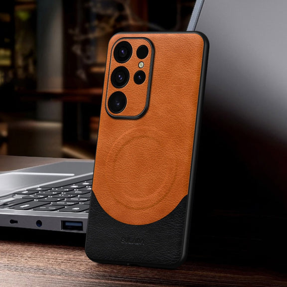 For Samsung Galaxy S24 Ultra 5G SULADA Stitching Leather MagSafe Magnetic Phone Case(Orange)