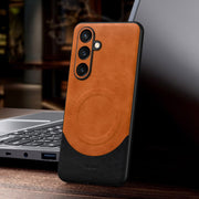 For Samsung Galaxy S24+ 5G SULADA Stitching Leather MagSafe Magnetic Phone Case(Orange)