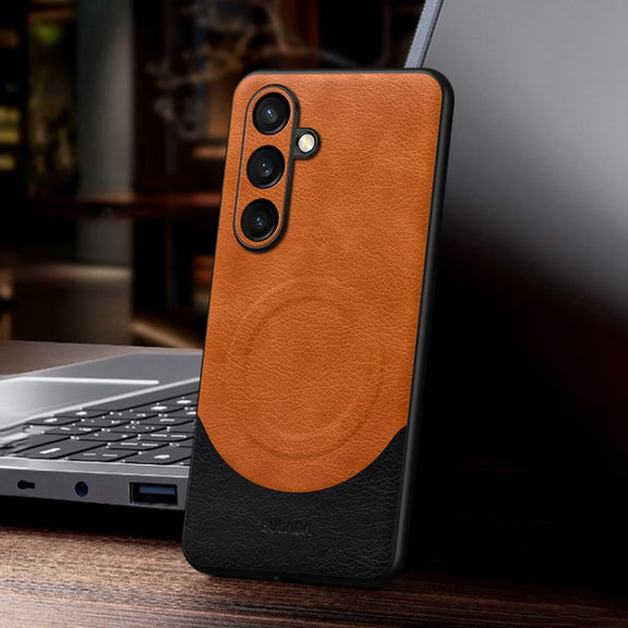 For Samsung Galaxy S24+ 5G SULADA Stitching Leather MagSafe Magnetic Phone Case(Orange)