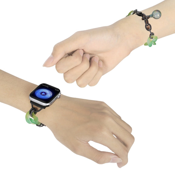For Apple Watch 42mm Gradient Resin Chain Watch Band(Green)