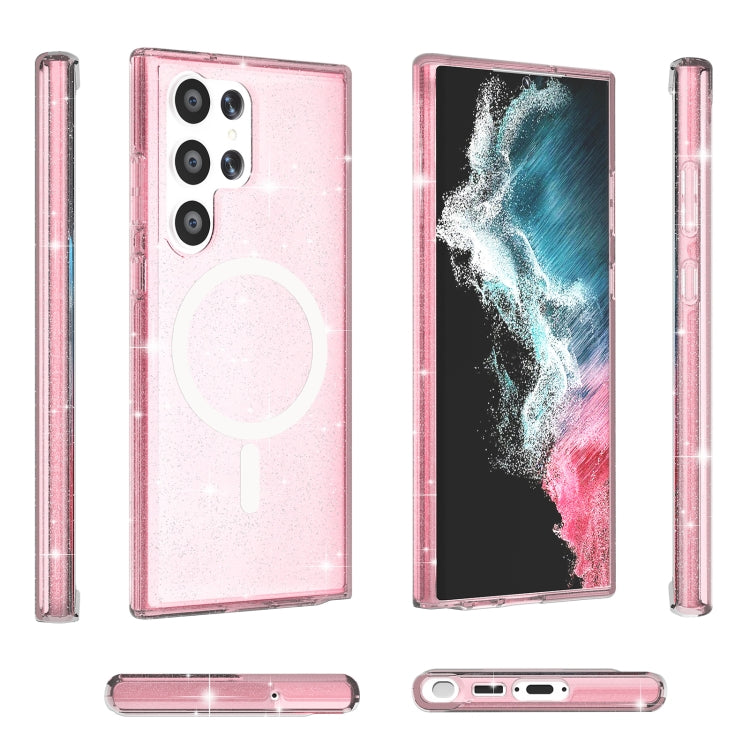 For Samsung Galaxy S24 Ultra 5G Terminator Style Glitter Powder MagSafe Magnetic Phone Case(Pink)