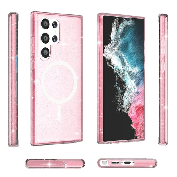 For Samsung Galaxy S24 Ultra 5G Terminator Style Glitter Powder MagSafe Magnetic Phone Case(Pink)