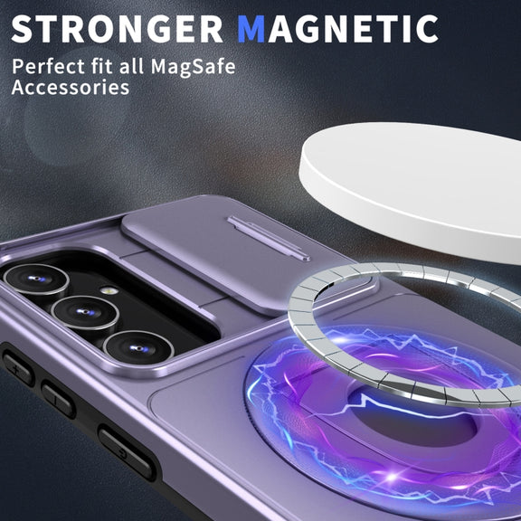 For Samsung Galaxy S23 FE 5G Camshield MagSafe Ring Holder Armor Phone Case(Puple)