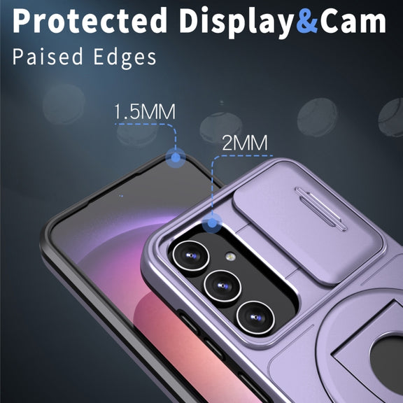 For Samsung Galaxy S23 FE 5G Camshield MagSafe Ring Holder Armor Phone Case(Puple)