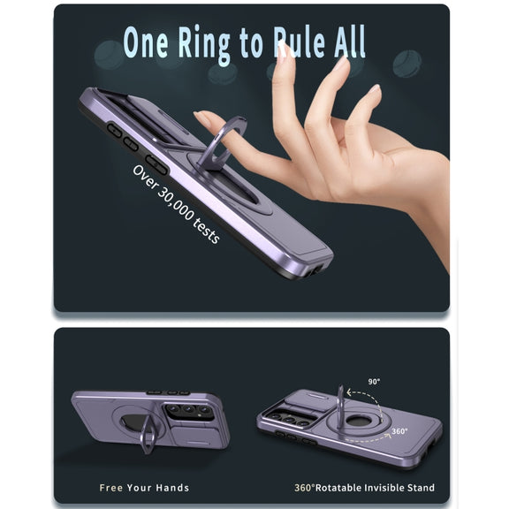 For Samsung Galaxy S23 FE 5G Camshield MagSafe Ring Holder Armor Phone Case(Puple)
