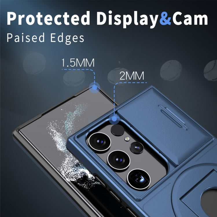 For Samsung Galaxy S23 Ultra 5G Camshield MagSafe Ring Holder Armor Phone Case(Blue)