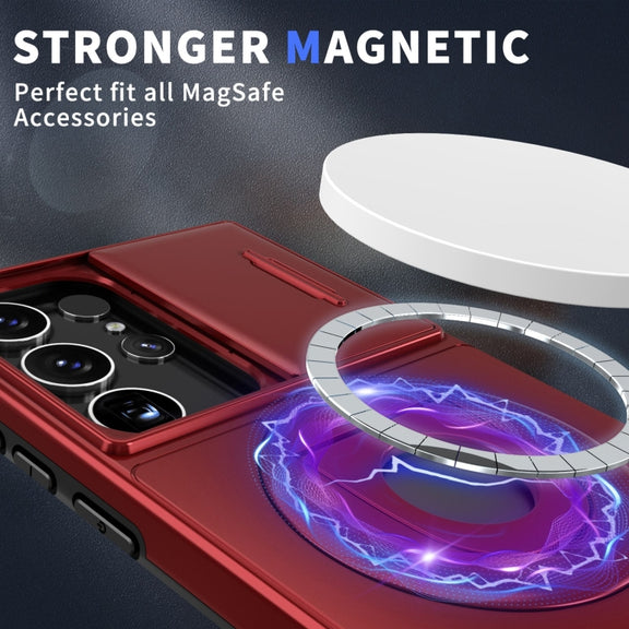 For Samsung Galaxy S23 Ultra 5G Camshield MagSafe Ring Holder Armor Phone Case(Red)