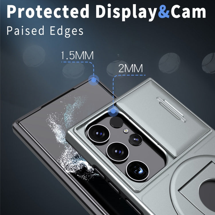 For Samsung Galaxy S23 Ultra 5G Camshield MagSafe Ring Holder Armor Phone Case(Titanium Grey)