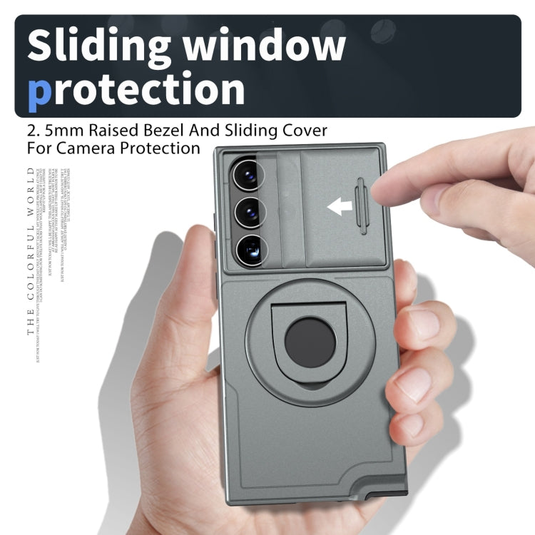 For Samsung Galaxy S23 Ultra 5G Camshield MagSafe Ring Holder Armor Phone Case(Titanium Grey)