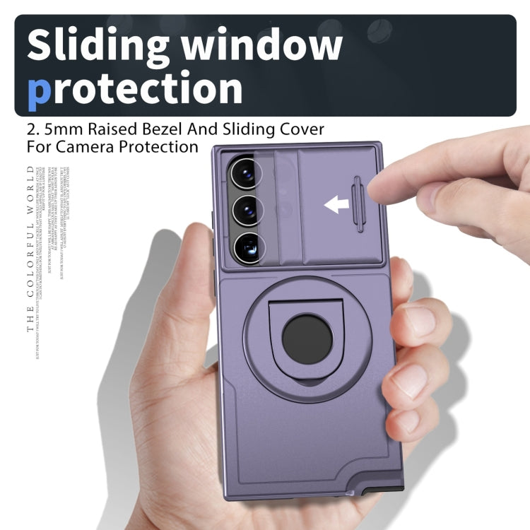 For Samsung Galaxy S23 Ultra 5G Camshield MagSafe Ring Holder Armor Phone Case(Puple)