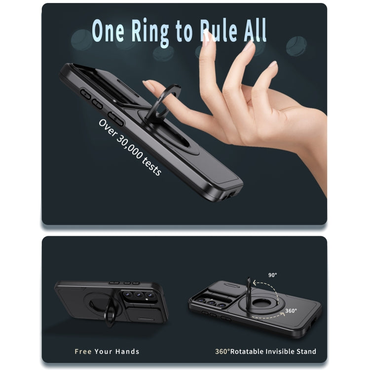 For Samsung Galaxy S23+ 5G Camshield MagSafe Ring Holder Armor Phone Case(Black)