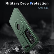 For Samsung Galaxy S23 5G Camshield MagSafe Ring Holder Armor Phone Case(Deep Green)