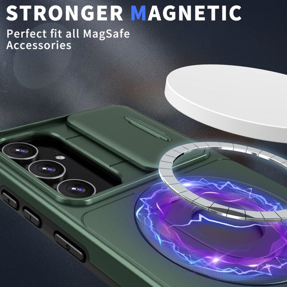 For Samsung Galaxy S23 5G Camshield MagSafe Ring Holder Armor Phone Case(Deep Green)