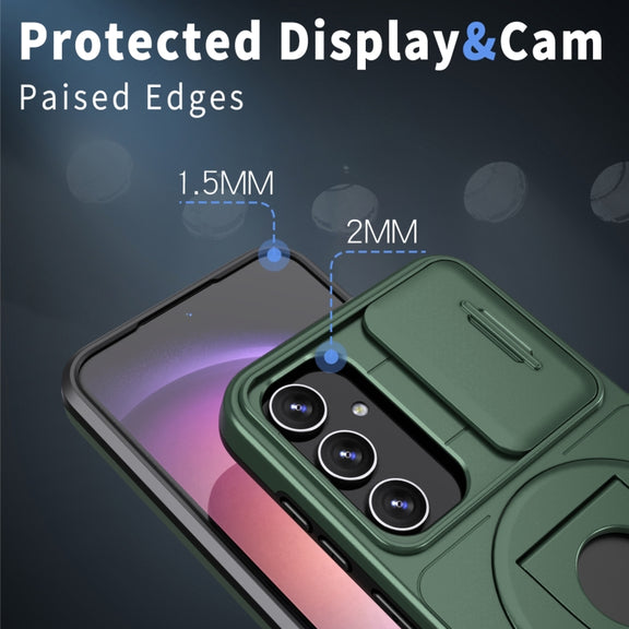 For Samsung Galaxy S23 5G Camshield MagSafe Ring Holder Armor Phone Case(Deep Green)
