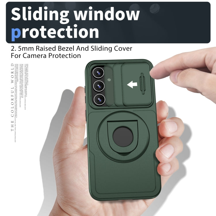 For Samsung Galaxy S23 5G Camshield MagSafe Ring Holder Armor Phone Case(Deep Green)