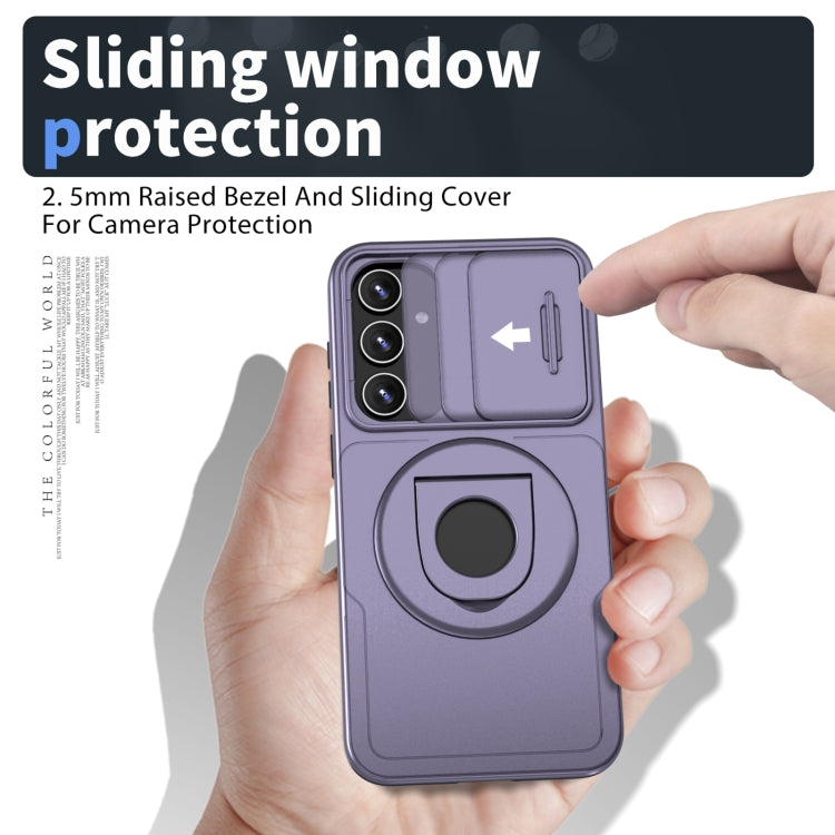 For Samsung Galaxy S23 5G Camshield MagSafe Ring Holder Armor Phone Case(Puple)