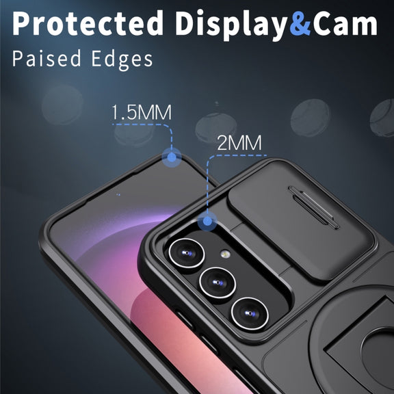 For Samsung Galaxy S22+ 5G Camshield MagSafe Ring Holder Armor Phone Case(Black)