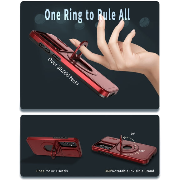 For Samsung Galaxy S22+ 5G Camshield MagSafe Ring Holder Armor Phone Case(Red)