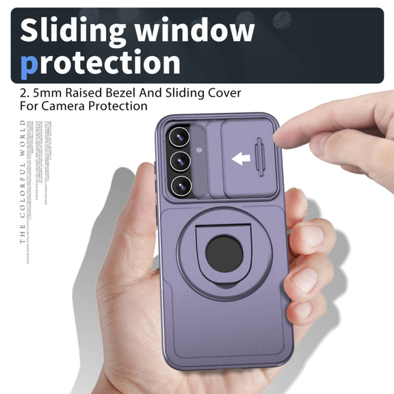 For Samsung Galaxy S22+ 5G Camshield MagSafe Ring Holder Armor Phone Case(Puple)