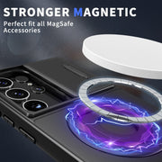 For Samsung Galaxy S22 Ultra 5G Camshield MagSafe Ring Holder Armor Phone Case(Black)