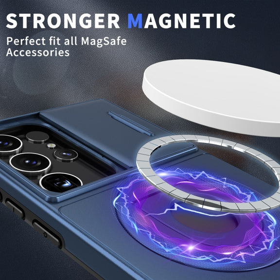 For Samsung Galaxy S22 Ultra 5G Camshield MagSafe Ring Holder Armor Phone Case(Blue)