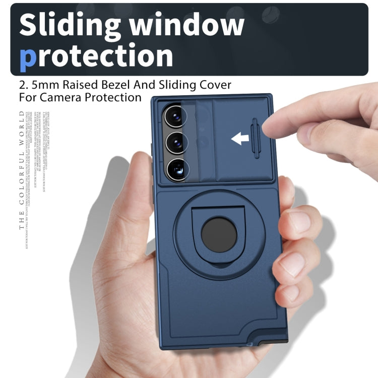 For Samsung Galaxy S22 Ultra 5G Camshield MagSafe Ring Holder Armor Phone Case(Blue)