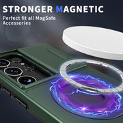 For Samsung Galaxy S22 Ultra 5G Camshield MagSafe Ring Holder Armor Phone Case(Deep Green)