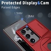For Samsung Galaxy S22 Ultra 5G Camshield MagSafe Ring Holder Armor Phone Case(Red)