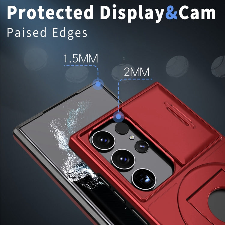 For Samsung Galaxy S22 Ultra 5G Camshield MagSafe Ring Holder Armor Phone Case(Red)