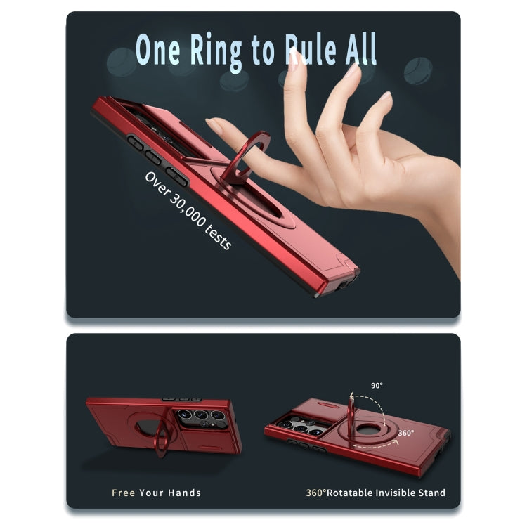 For Samsung Galaxy S22 Ultra 5G Camshield MagSafe Ring Holder Armor Phone Case(Red)