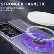 For Samsung Galaxy S22 Ultra 5G Camshield MagSafe Ring Holder Armor Phone Case(Puple)