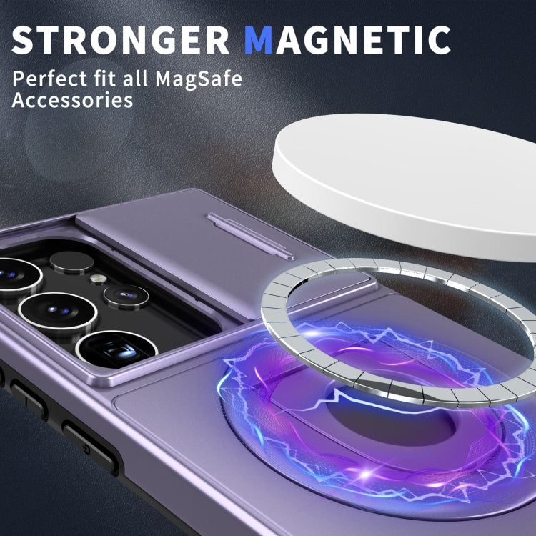 For Samsung Galaxy S22 Ultra 5G Camshield MagSafe Ring Holder Armor Phone Case(Puple)