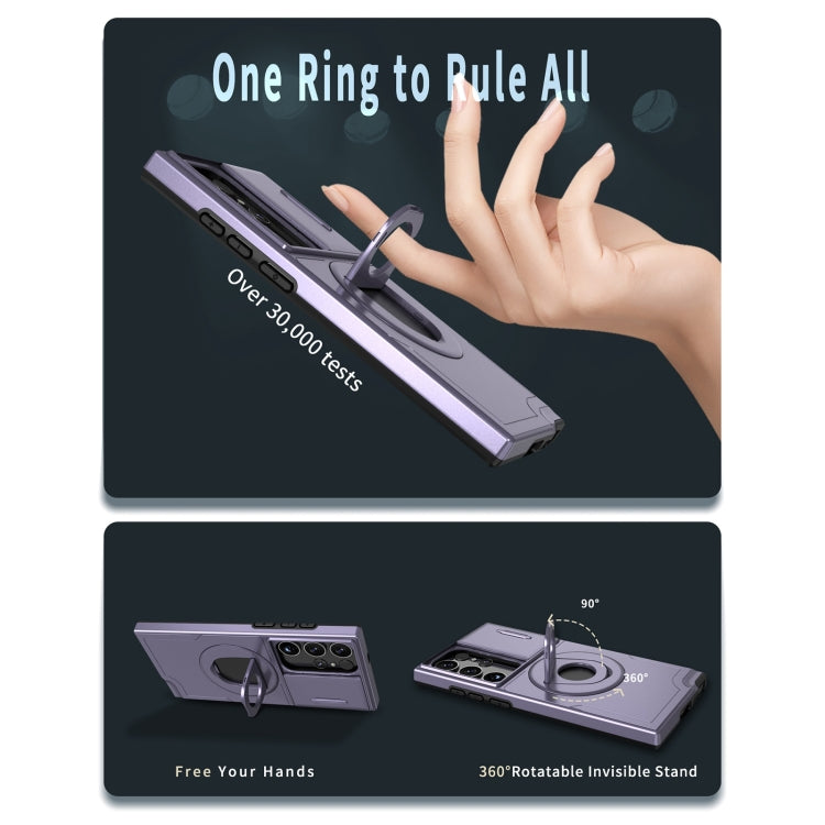 For Samsung Galaxy S22 Ultra 5G Camshield MagSafe Ring Holder Armor Phone Case(Puple)