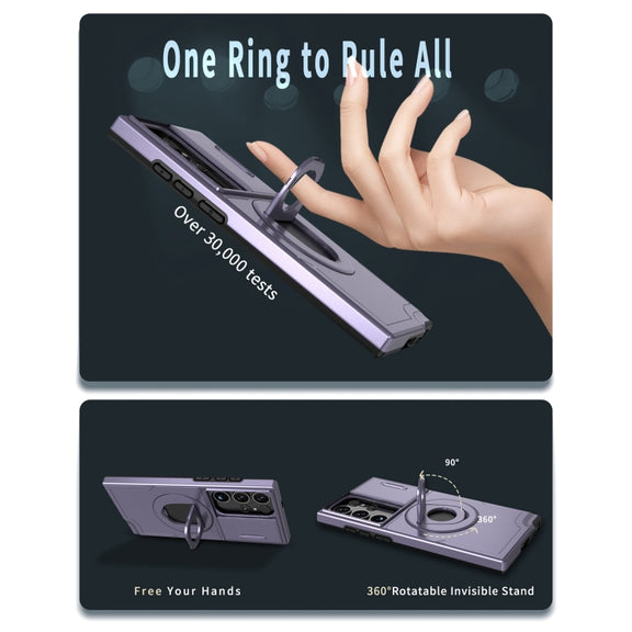 For Samsung Galaxy S22 Ultra 5G Camshield MagSafe Ring Holder Armor Phone Case(Puple)