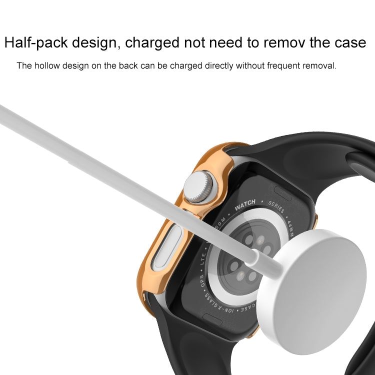 For Apple Watch Series 6 / 5 / 4 / SE 44mm Plating Row Diamond Hollow PC Watch Case(Rose Gold)